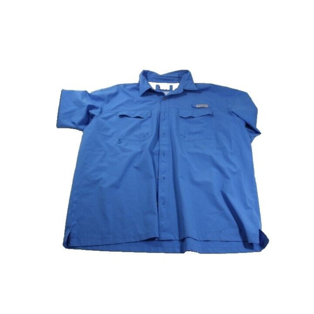 Bimini Bay Fishing Shirt Men's 3XL Short Sleeve Button Front Blue Polyester XXXL